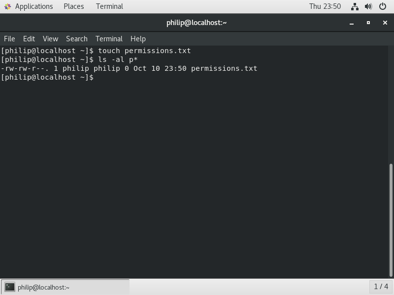 Figure 6 - a directory listing in long format displaying the permissions.txt